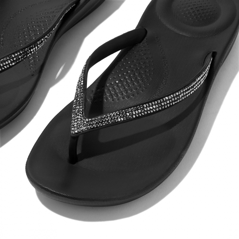 Women's Fitflop Iqushion Sparkle Flip Flops Black | CA-7305142-IB
